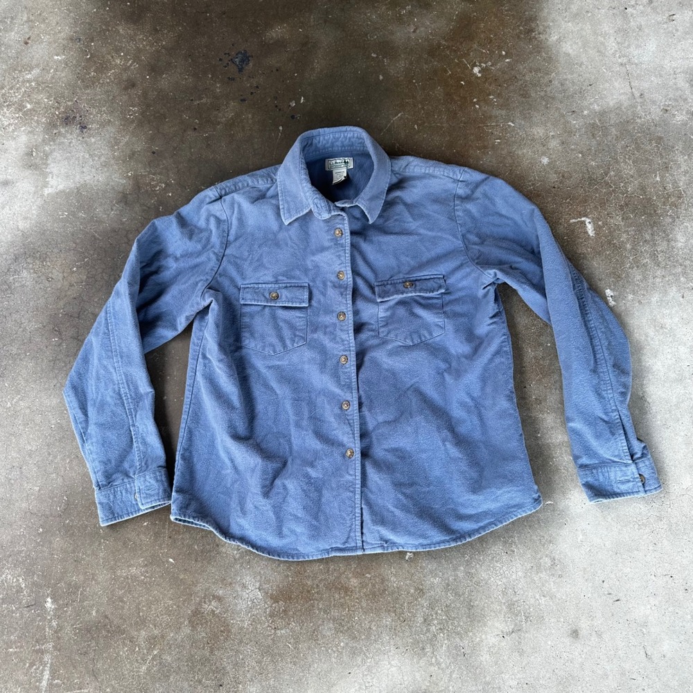 L.L. Bean Flannel Shirt Womens Large Blue Excellent Cotton Button Up Long Sleeve